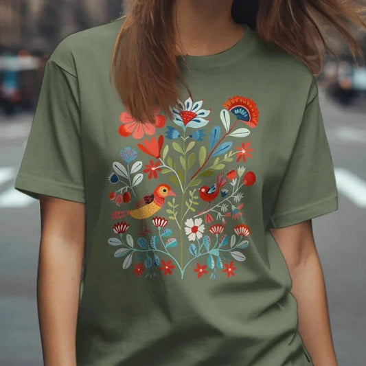 Botanical Birds Shirt Olive